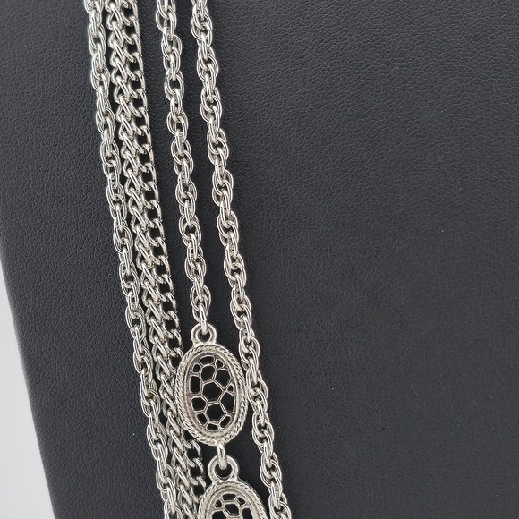 Monet Vintage Silver Multi Strand Chain Necklace 27” Layered Statement Jewelry - Picture 2 of 6